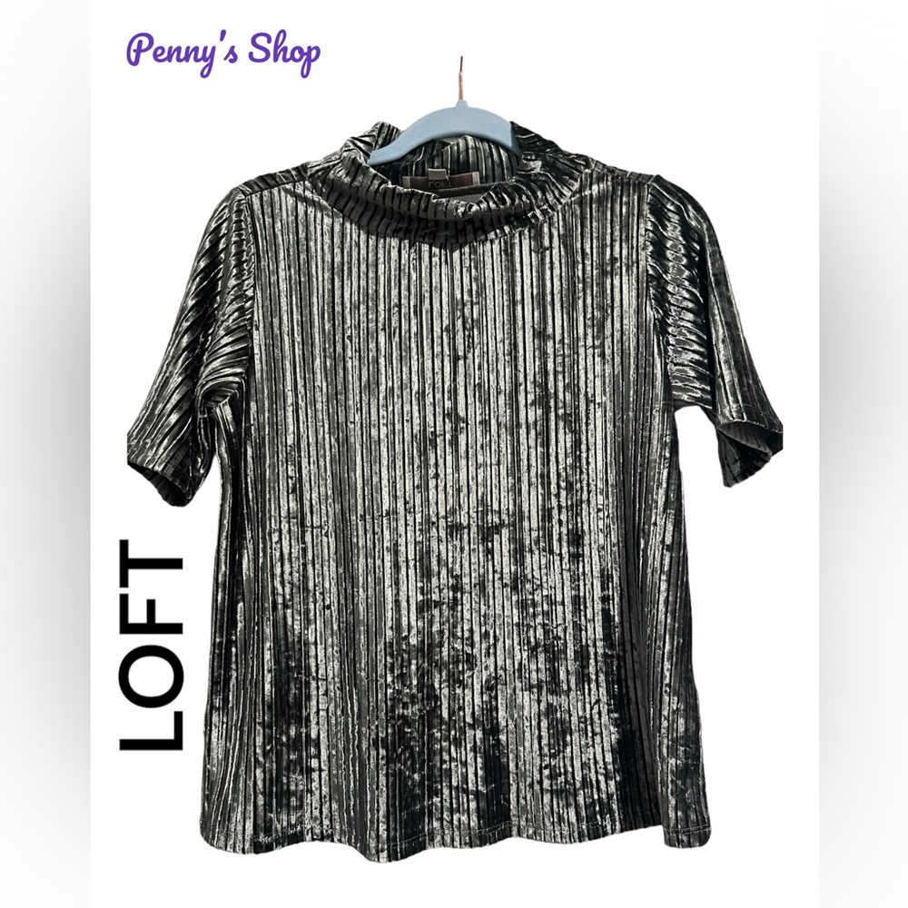 LOFT Women’s Silver Velvet Striped Mock Turtleneck